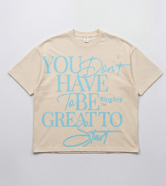 PRE ORDER "You Don't Have To Be Great To Start" Oversized Tee – Cream/Sky Blue